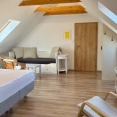 Celkový pohled na studiový apartmán v Rezidenci Věstonice. Ubytování na Pálavě, Horní Věstonice.